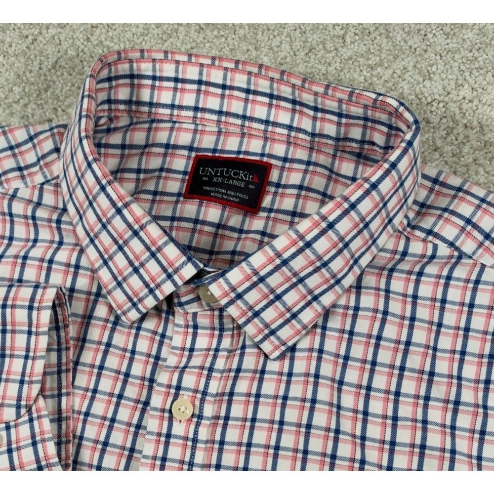 UNTUCKit Button Down Mens XX-Large Pink Blue Plaid Cotton Lyocell Long Sleeve